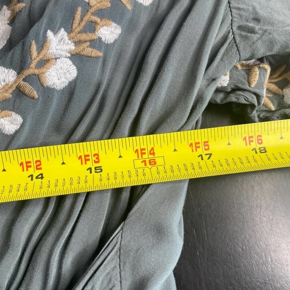 Wren & Ivory Sage Green Floral Embroidered Wrap Short Sleeve Maxi Dress Sz Large - Picture 7 of 11